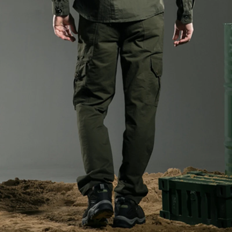 Зима Осень мужские штаны для бега Европейский стиль мульти-карман свободные брюки карго Военный стиль брендовые MK-7159A