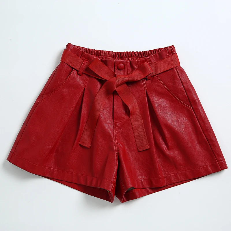 Красные шорты женские новые оригинальные дизайнерские весенние и осенние с высокой талией тонкие кожаные сексуальные шорты для женщин