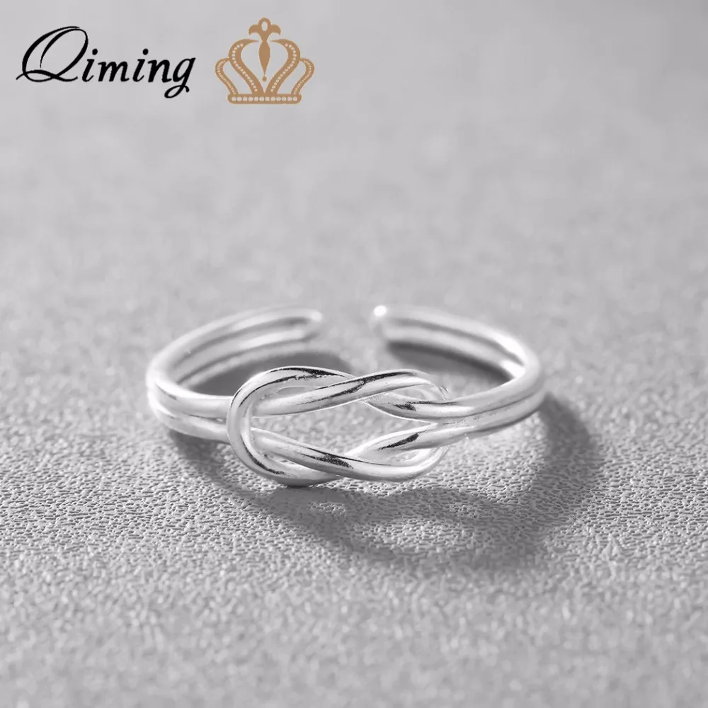

QIMING 2018 New Silver Simple Ring Adjustable Size 100% Solid Silver Rings for Women Jewelry Accessories