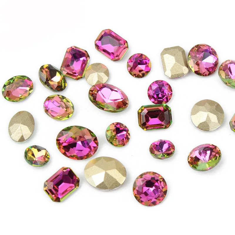 

30/100 pcs Rose Rainbow Mix Glass Crystal Rhinestones 3D Nail Art Decoration Strass Polishing Charm Design Accessories Jewelry