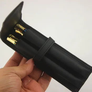 

Luxury Black Leather Pen Bag Holder Pencil Case Office School Supplies Double Pouch for Fountain Leader Creative Gift