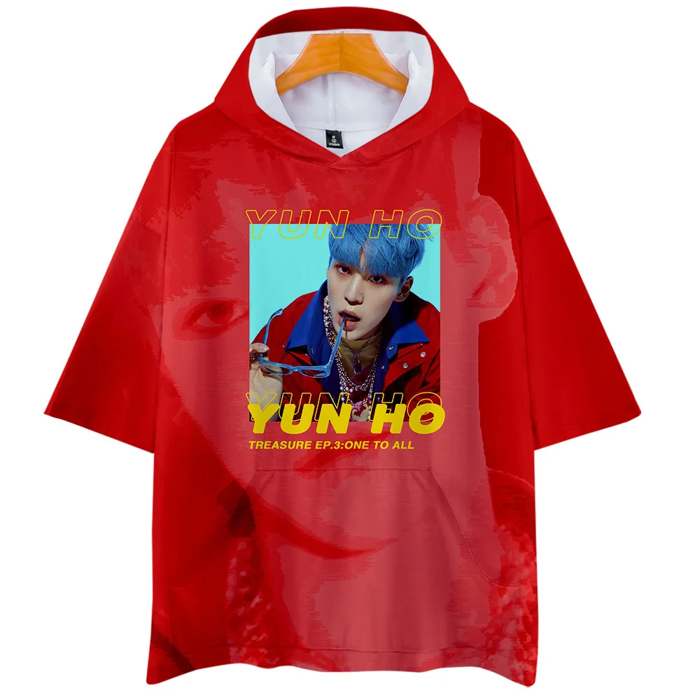 Корейская Мода KPOP ATEEZ альбом 3D печать короткий рукав с капюшоном футболка Женская Мужская Harajuku Повседневная Свободная хип хоп футболка летние топы
