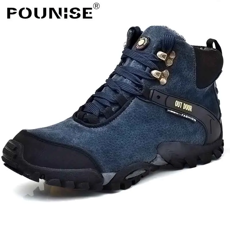 Зимние ботинки; мужская кожаная зимняя обувь; мужские кроссовки; Зимние ботильоны; зимние ботинки; Мужские Теплые повседневные ботинки; botas hombre; большие Size39-46 - Цвет: Blue