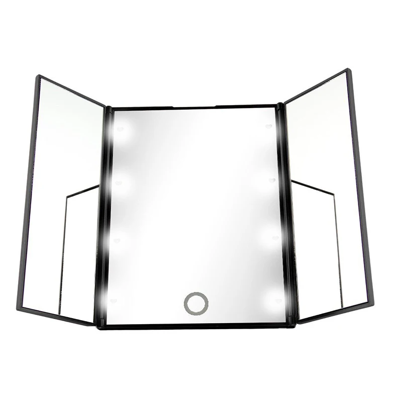 New LED Makeup Mirror Travel Fold Cosmetic Mirror Tri Fold Makeup