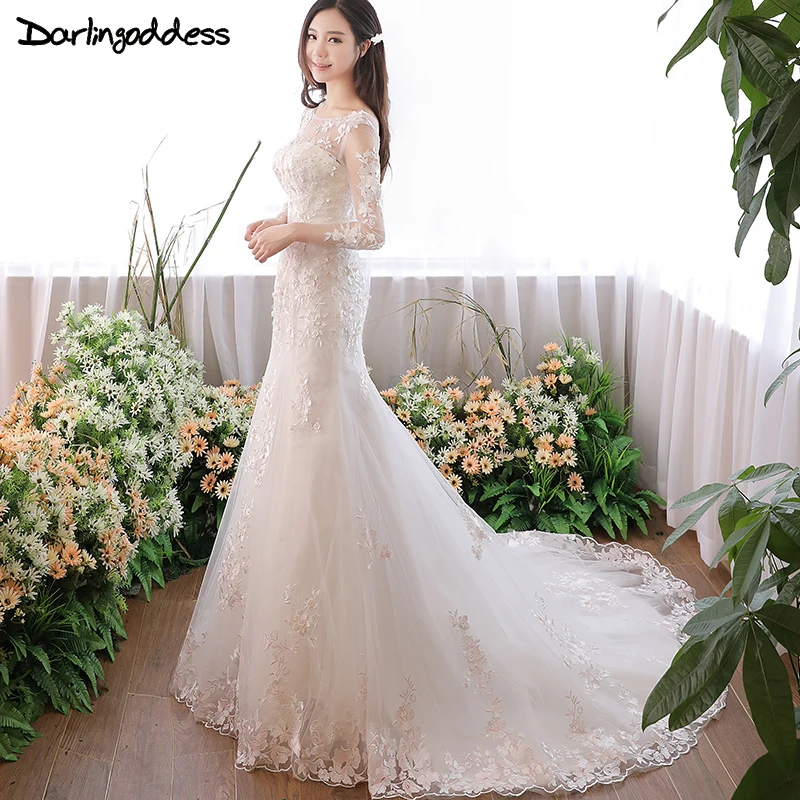 

Vintage Lace Mermaid Wedding Dresses Long Sleeve Ruffles Appliques Luxury Sexy Wedding Gowns 2017 Vestido De Noiva Real Photos