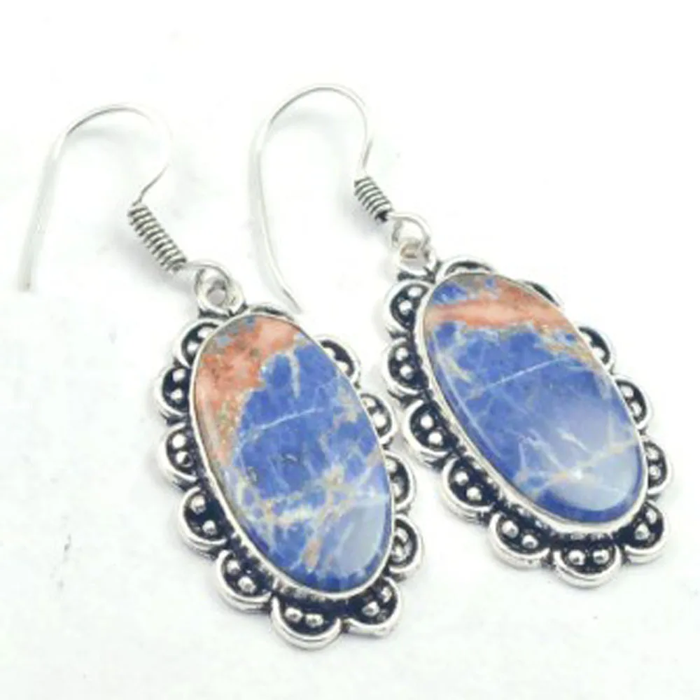 

Sodalite Earrings Silver Overlay over Copper, USA Size 52mm , E3567