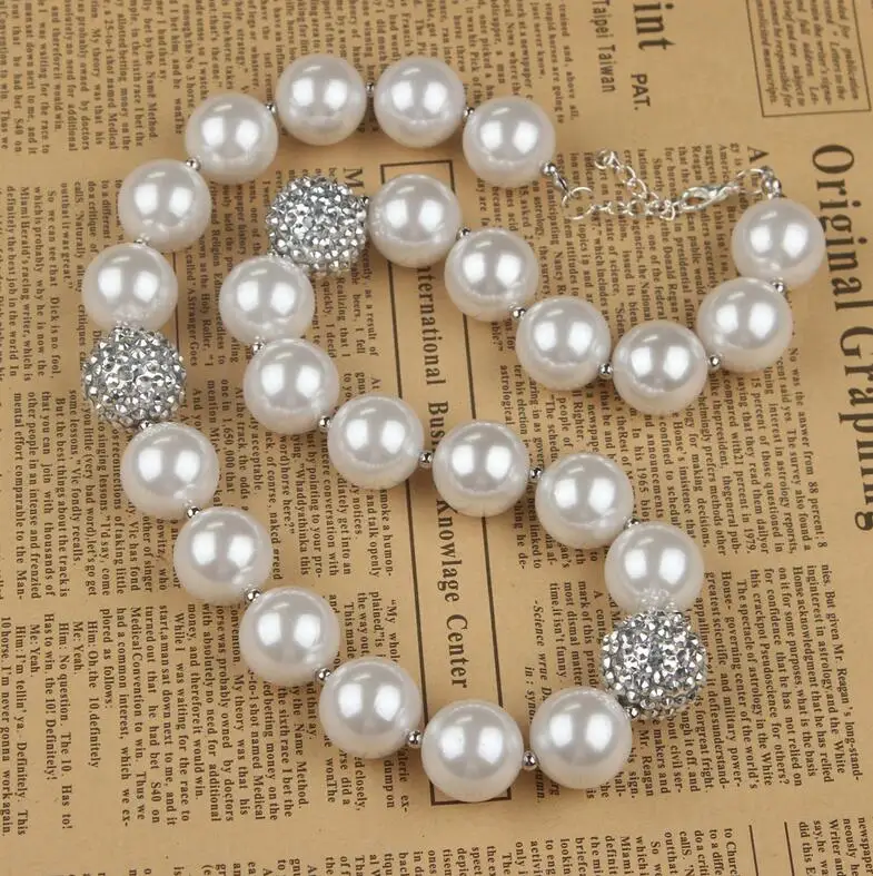 

Wholesale 8Pcs/lot White Imitation Pearl Beaded silver bead Chunky Bubblegum beads Necklace Kids Girls Princess Necklace