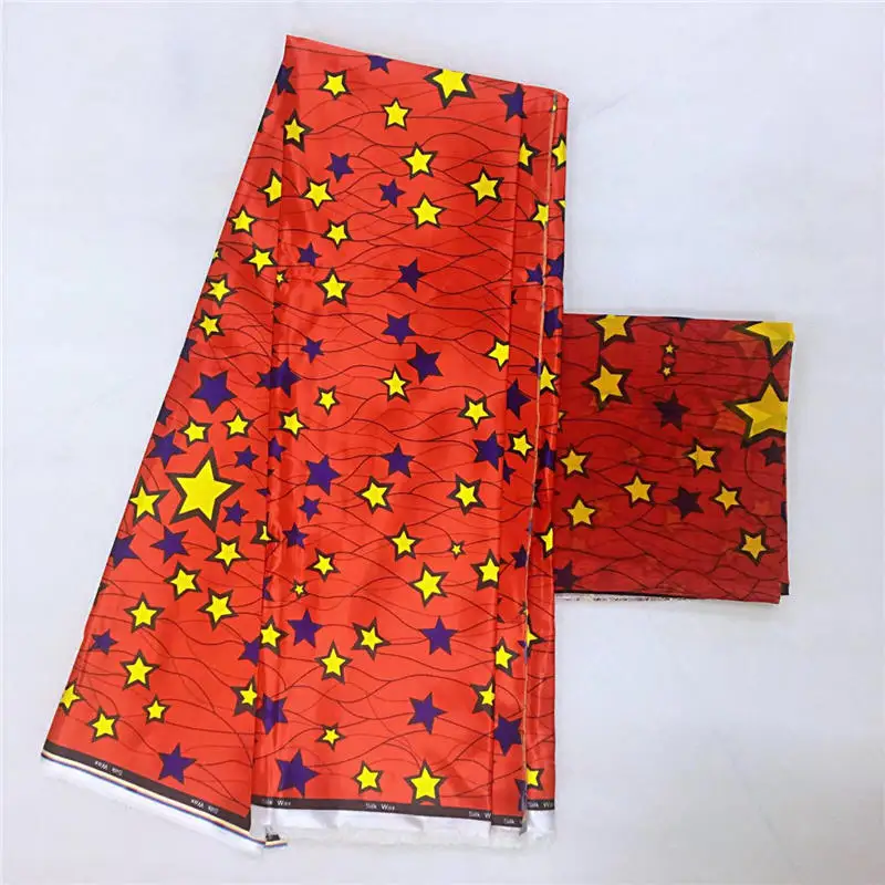 

Red Silk Printed Fabric 2019 Ankara Satin Wax High Quality 4+2 yards African Fabric for Party Dress LP30
