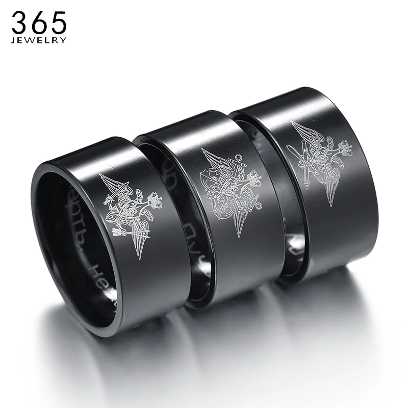 

Fashion 10mm Stainless Steel Navy Army Air Force Finger Ring For Men Russian Black Signet Rings Male Jewelry
