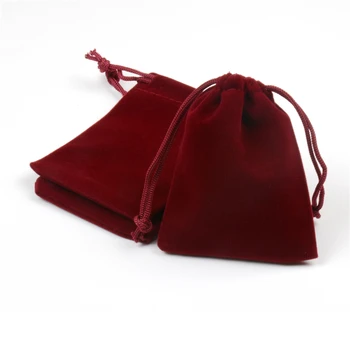 

7x9cm Dark Red Small Velvet Drawstring Bags Jewelry Packaging Pouches Cute Wedding Favor Christmas Headphones Gift Bag
