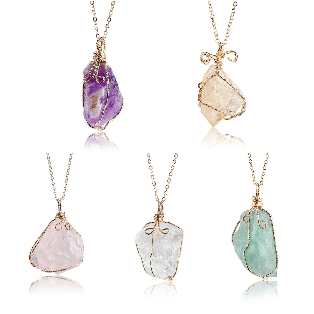 

1PC Handmade Rainbow Stone Pendant Necklace For Women Crystal Gold Color Chain Chakra Quartz Necklace Choker Femme Jewelry