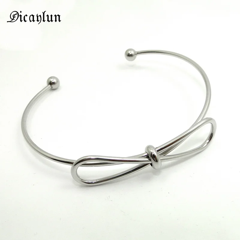 

DICAYLUN Knot Bangle Open Bracelet Stainless Steel Bowknot Wire Bangle Cuff Fashion Jewelry Accessories Bijoux Love Women Gifts