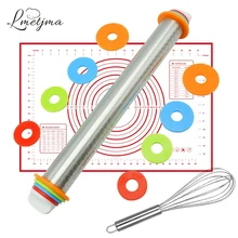 LMETJMA Скалка набор 17 дюймов Регулируемая Скалка с тестом прокатки мат антипригарное тесто ролик для пельменей пиццы KC0198