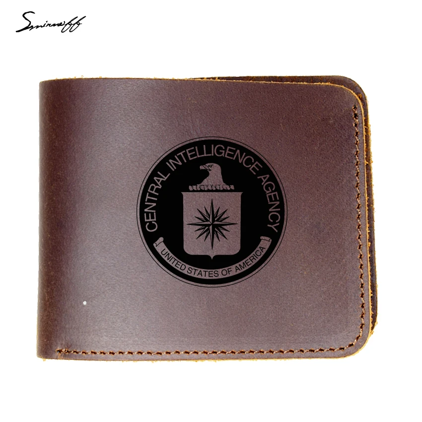 Genuine Leather CIA Wallet Men Short Purse Card Holders Personalized