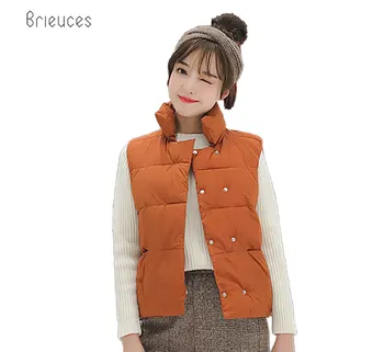 

Brieuces Sleeveless autumn Women vest Winter THICK Down cotton Vest Female Double Button Vest Women's Windproof Warm waistcoat
