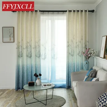 

Cotton Linen Bamboo Print Curtains Blackout Curtains for Living Room Bedroom Window Tulle Curtains for Kitchen Drapes