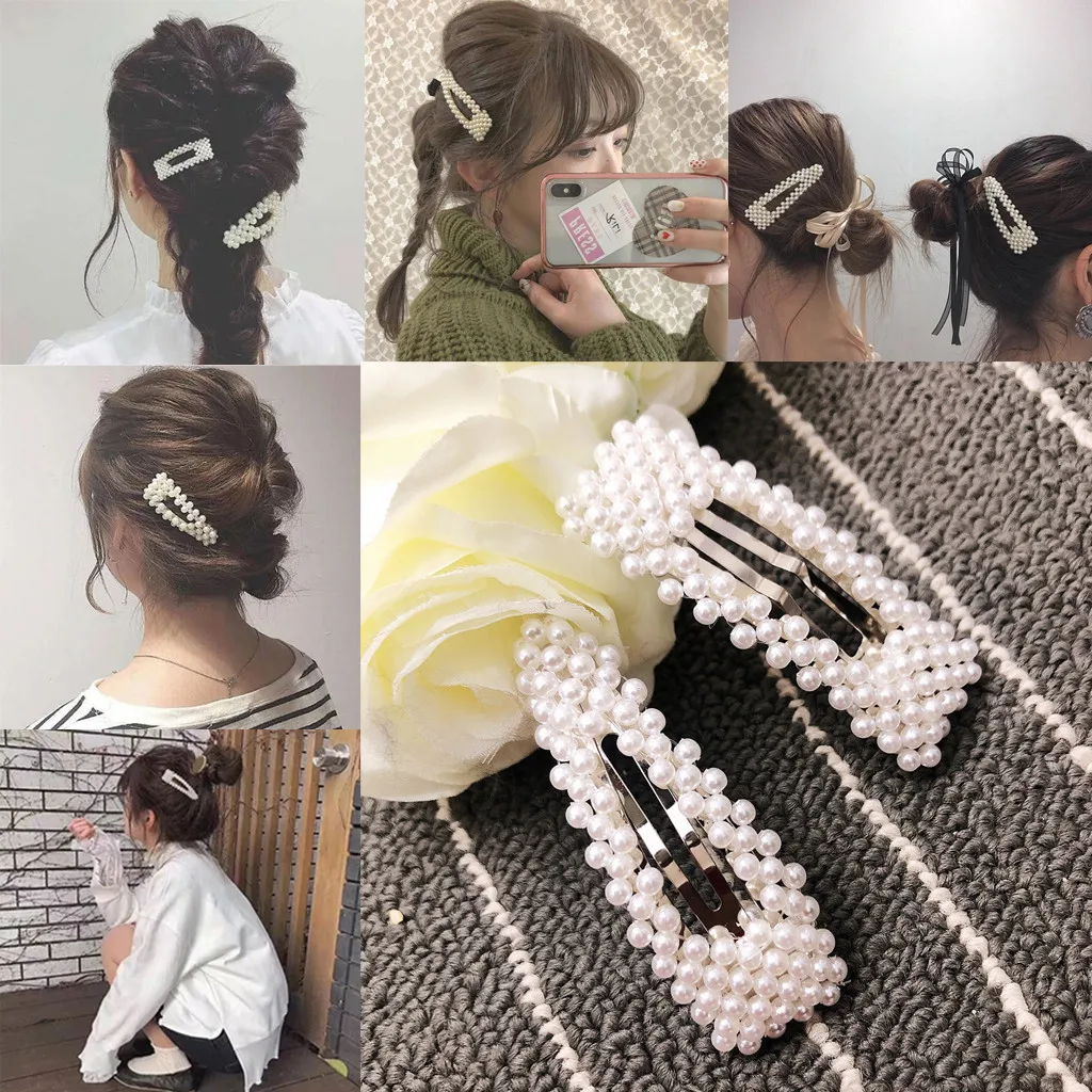 

2019high quality Women Girls Barrettes Hair Clip Crystal Elegant Pearl Hairpin Barrette Headdress Accessories