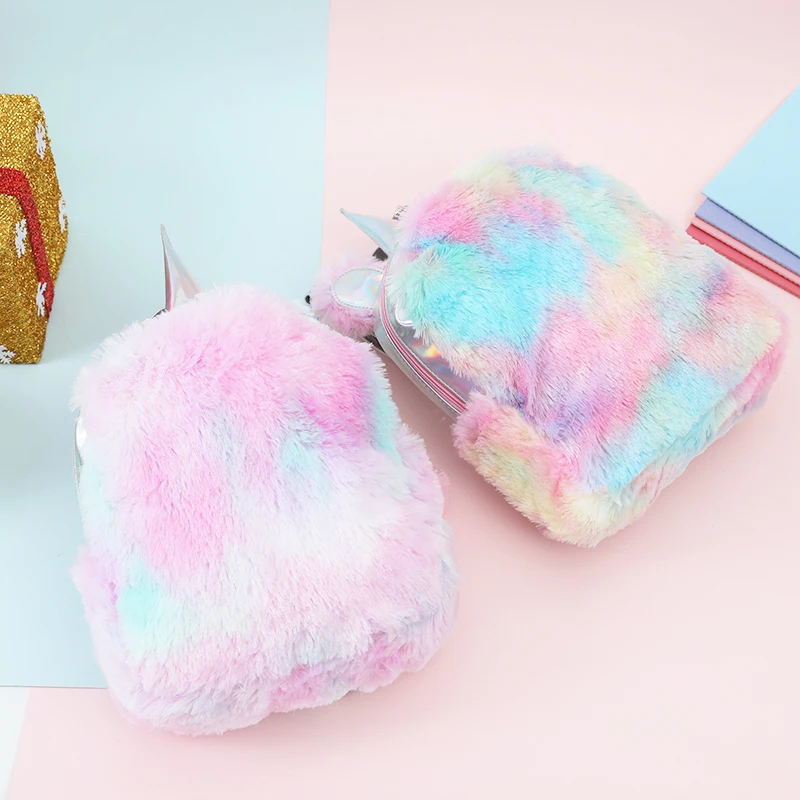  Mini Unicorn Backpack Shoulder Bag For Women Winter Faux Fur Small Backpack Hologram Leather Teenag - 32949528214