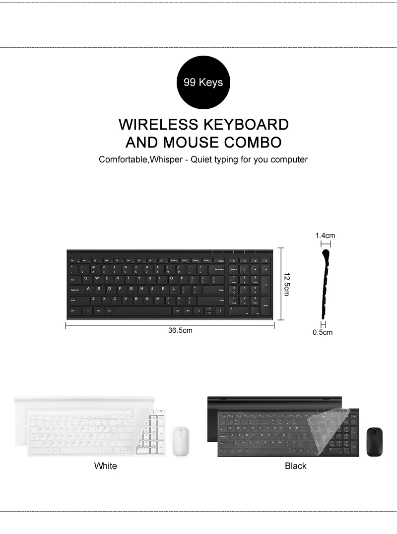 B.O.W Slim Matte Metal feel 2.4Ghz Wireless keyboard(110 / 99keys), Compact Rechargeable Thin keyboard for Desktop Pc,Laptop