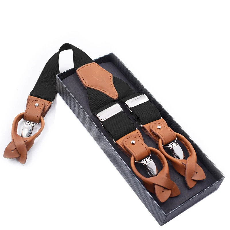 

Leather Suspenders Men's giarrettiere Male Casual suspensorio button-end Trousers Strap Father/Husband's Gifts NBD9123