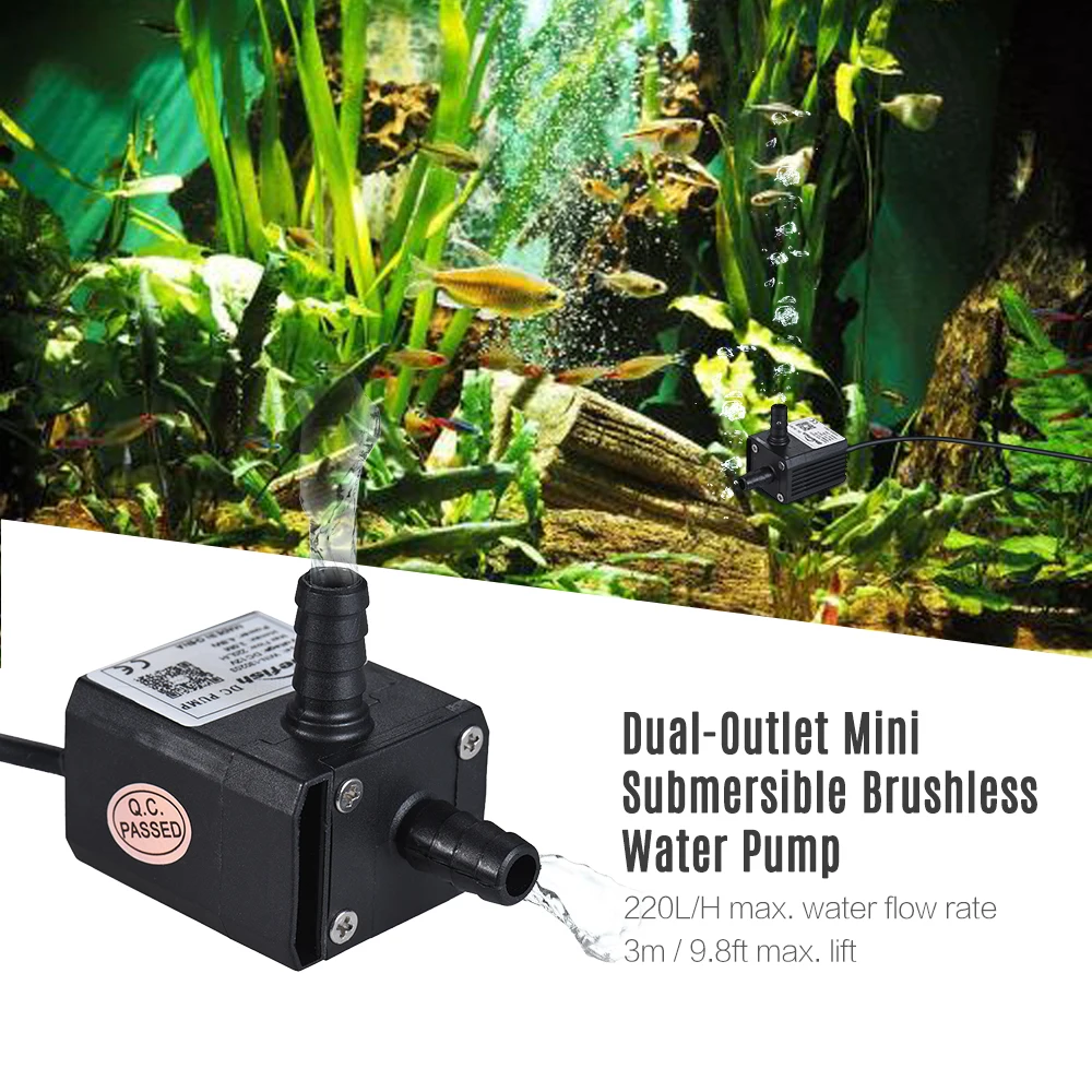 220L/H DC12V Dual Outlet Aquarium Water Pump Ultra quiet Mini