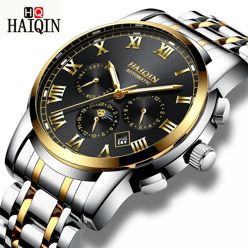 

HAIQIN Men's Watches Watch Men Gold Luxury Mechanical Watch Stainless Steel Military Waterproof Sports Clock Relogio Masculino
