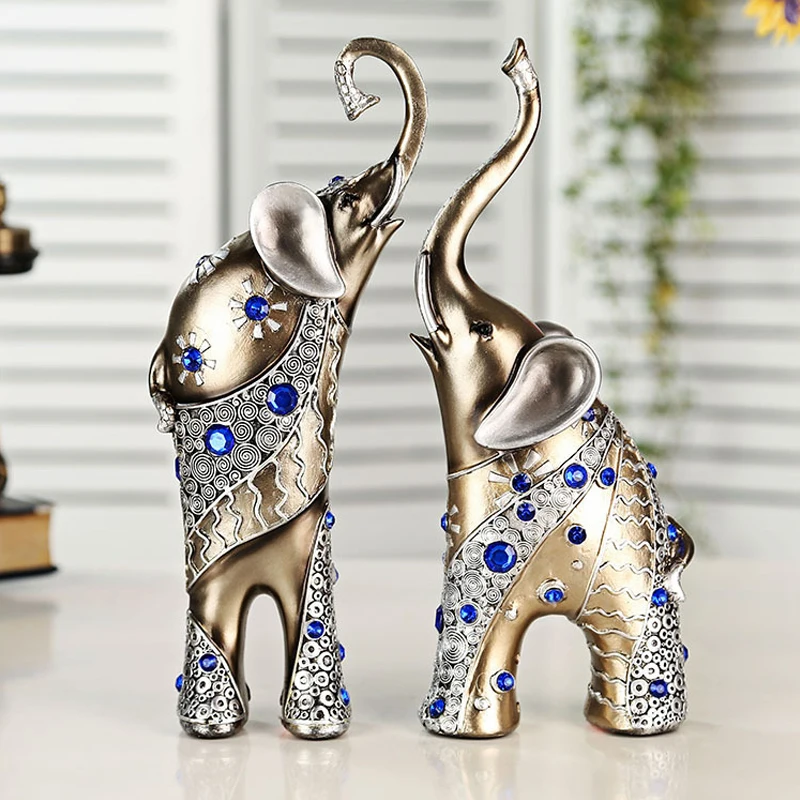 

2PCS European Luxury Diamond Resin Elephant Crafts Animal Ornaments Creative Home Furnishing Decoration Auspicious Wedding Gift