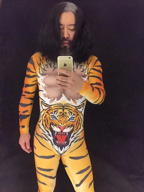 Man Sexy coplay tiger Bodysuit