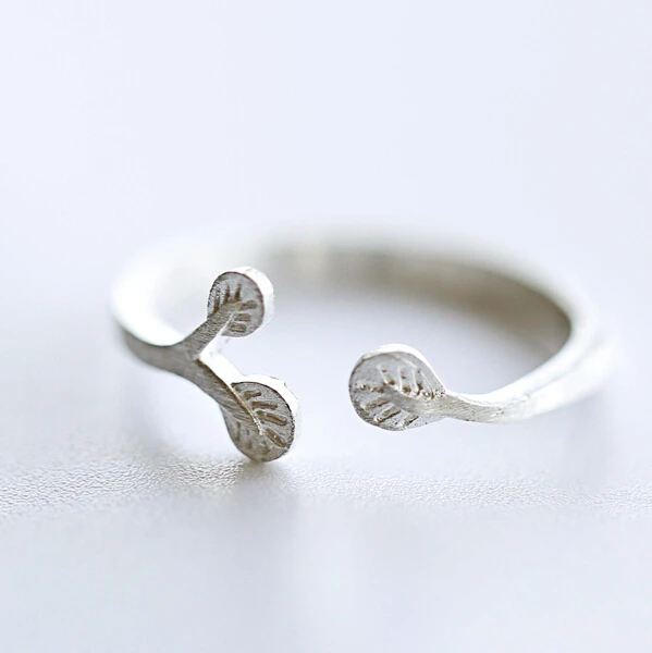 RI154 leaf Cute Rings 100% 925 Sterling silver Jewelry  Vintage Adjustable rings for women gift