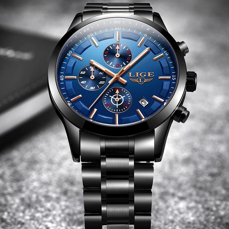 

Relogio New Watch Men LIGE Men Fashion Luxury All Steel Strap Waterproof Quartz Watch For Men's Sport's Watch Reloj Hombre+Box