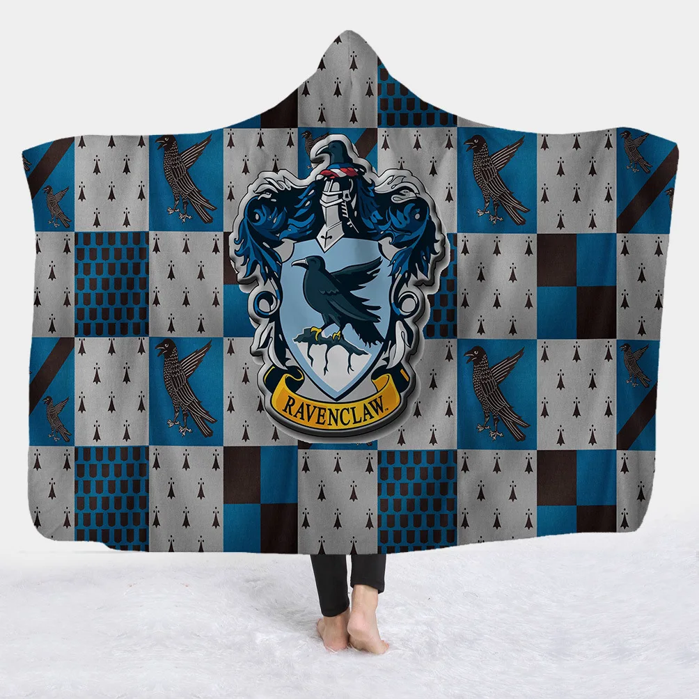 Slytherin Ravenclaw Gryffindor Hufflepuff 3D плюшевое одеяло с капюшоном для взрослых и детей, теплое, ноское, Прямая поставка