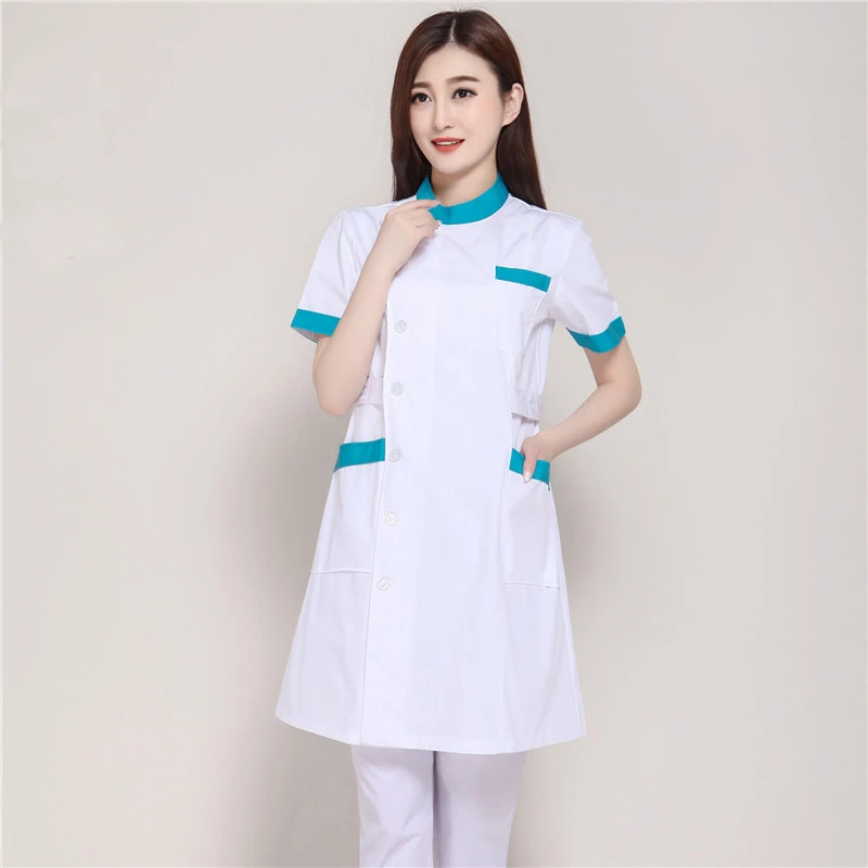 

New Summer Short Sleeve Female White Lab Coat Medical Clothes Doctors Uniforms Hospital Cloth Beauty Salon Pharmacy Workwear
