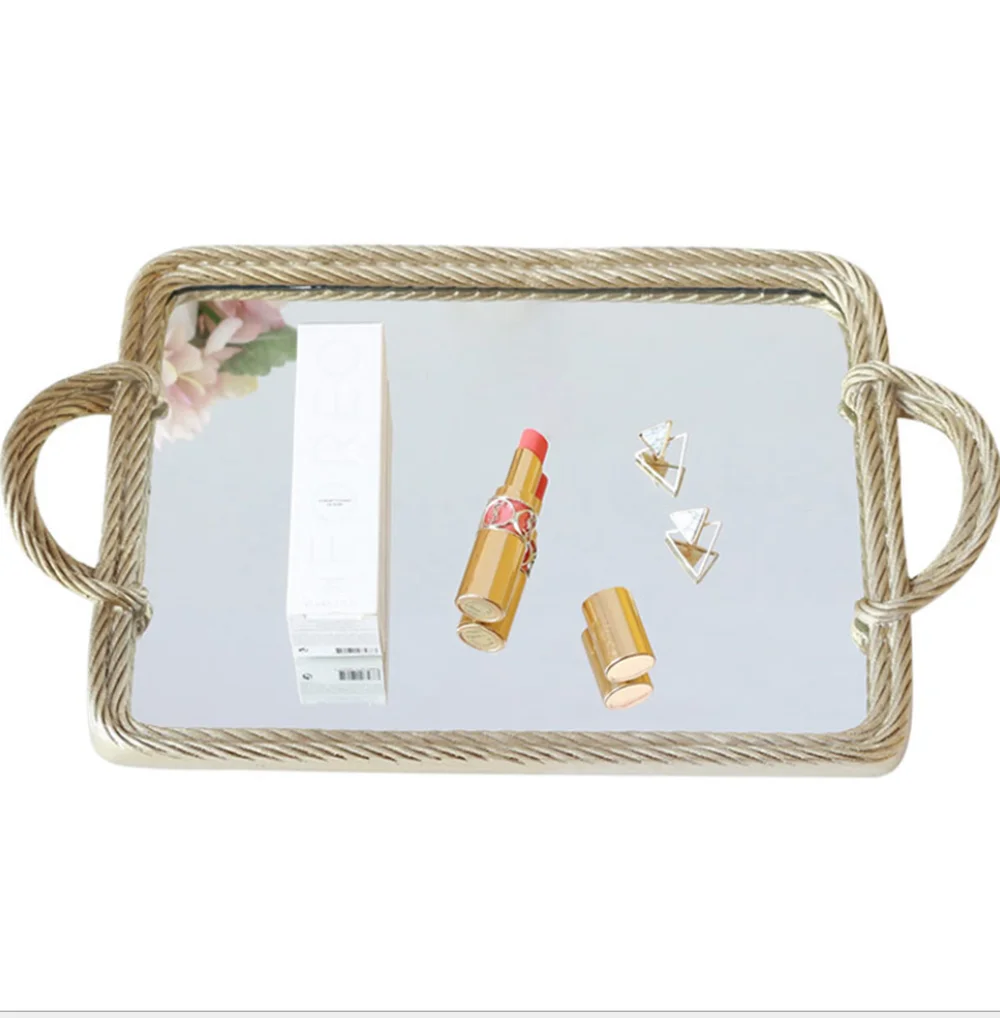 Creative Resin Mirror Tray Cosmetic Storage Tray Retro Rectangular Storage Mirror Shooting Props Serving Tray For Home