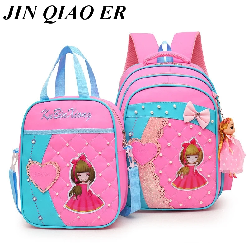

2pcs/sets Children School bags 2018 New Cute Princess Bowknot orthopedic Backpack Girl satchel bag waterproof schoolbag Mochila