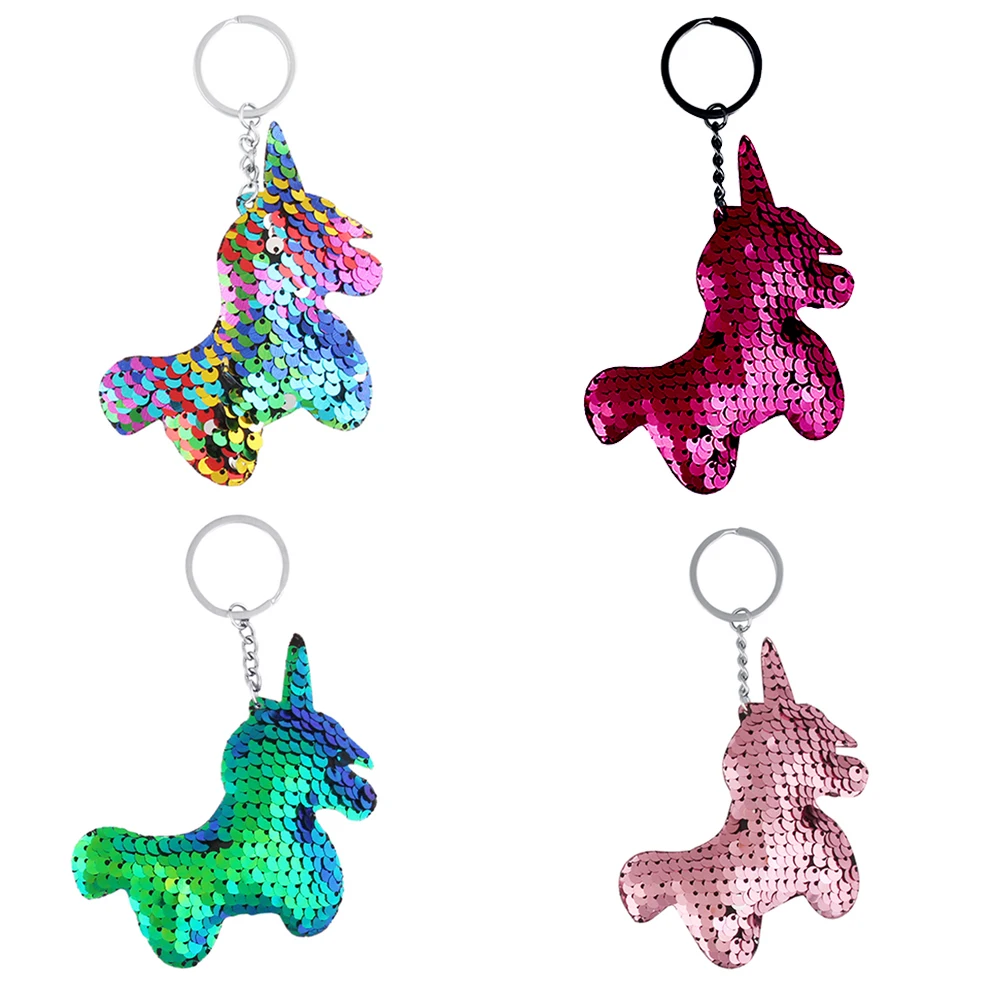 

4pcs Multicolor Sequins Unicorn Keychain For Kids DIY Mermaid Keychain Charms Keyring Pendants Jewelry Accessories