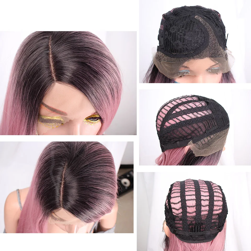I's a wig Long Synthetic Ombre Pink Straight Front Lace Wig 28 inch Blonde and Green Wig Heat Resistant Hair for Women I's a wig Long Synthetic Ombre Pink Straight Front Lace Wig 28 inch Blonde and Green Wig Heat Resistant Hair for Women