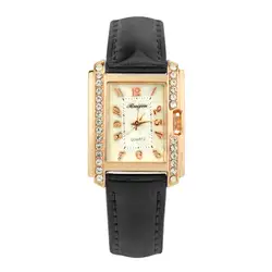 Роскошные женские часы с квадратным циферблатом цифровые часы модные повседневные с кожаным ремешком Кварцевые женские наручные часы