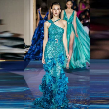 

2019 New Arrival Blue Sequin Dress Sexy Fashion Luxury Long Mermaid Maxi Eevning Celebrity party Vestidos One Shoulder Wholesale