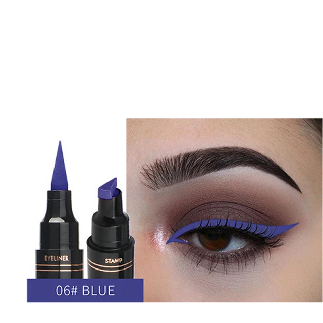 06 Blue 12 цветов водостойкая жидкая подводка для глаз карандаш двуглавый крыло подводка для глаз штамп печать цветная подводка для глаз Ручка косметика делимитация ojo - Цвет: 06 Blue