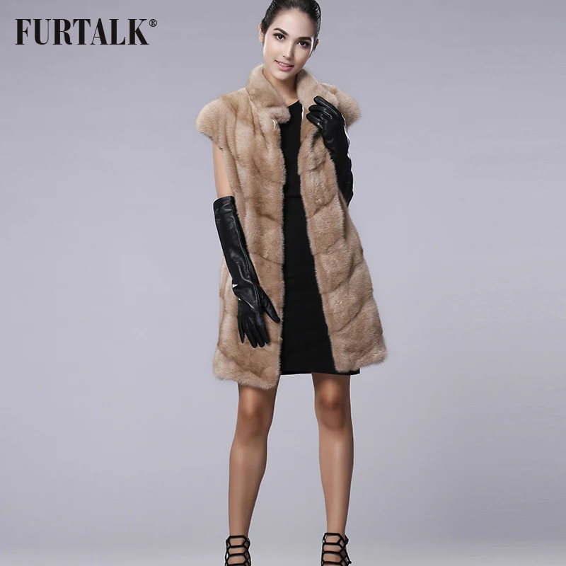 FURTALK 100% Настоящее Жилетка Норки Длинные Зимы Женщин Меховой Жилет Высокое