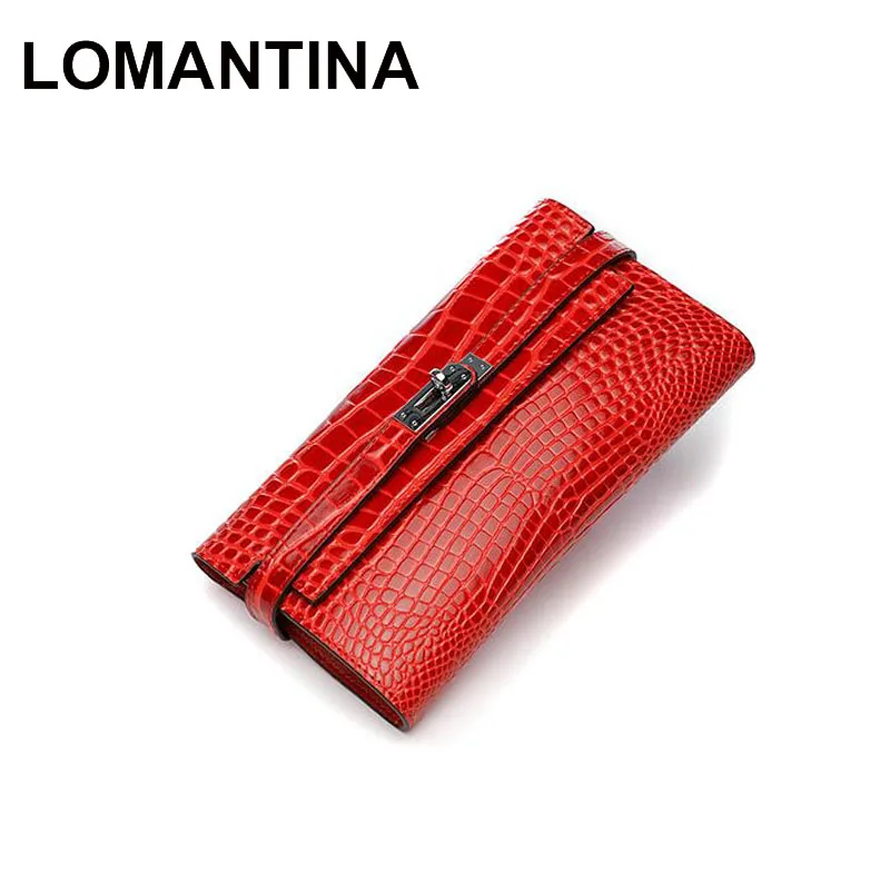 

LOMANTINA Women Wallet Female Coin Purses Card Holders Luxury Brand Genuine Leather Alligator Ladies Crocodile Long Phone Clutch