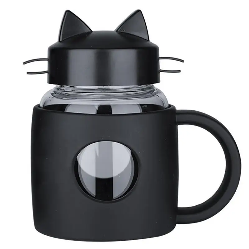 400 мл милый кот стеклянная кружка с фильтром посуда для кофе и чая чашка для путешествий на открытом воздухе Кухонные гаджеты аксессуары - Цвет: Black