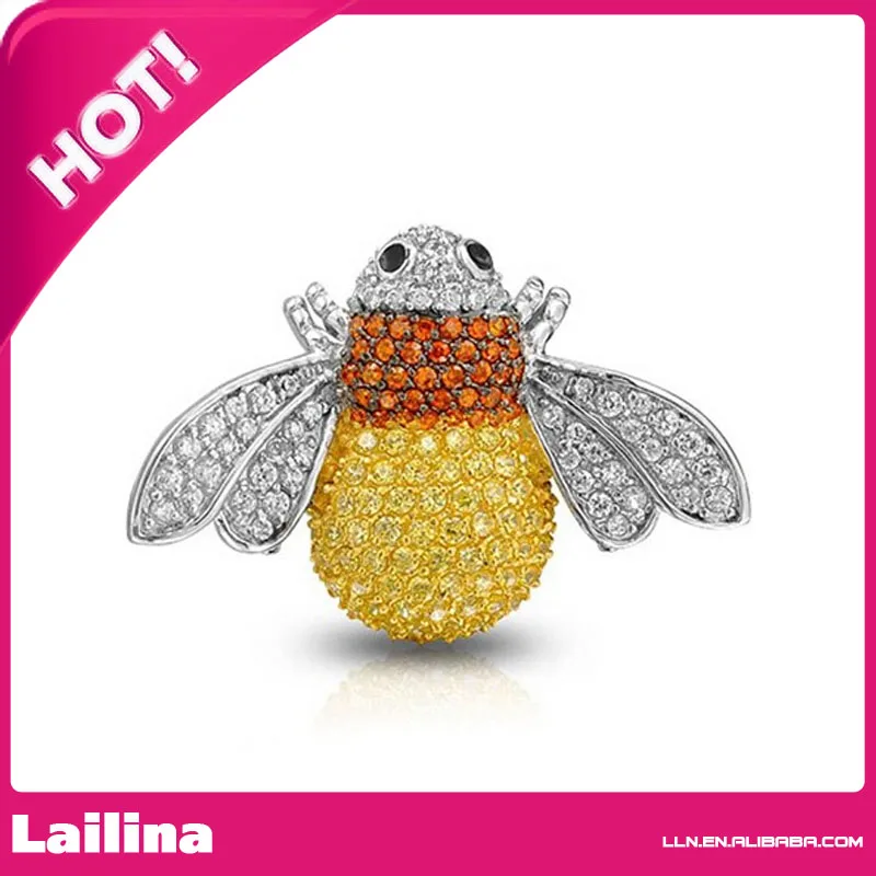 

Simulated Rhinestone Bumble Bee Pin Brooch Rhodium Plated