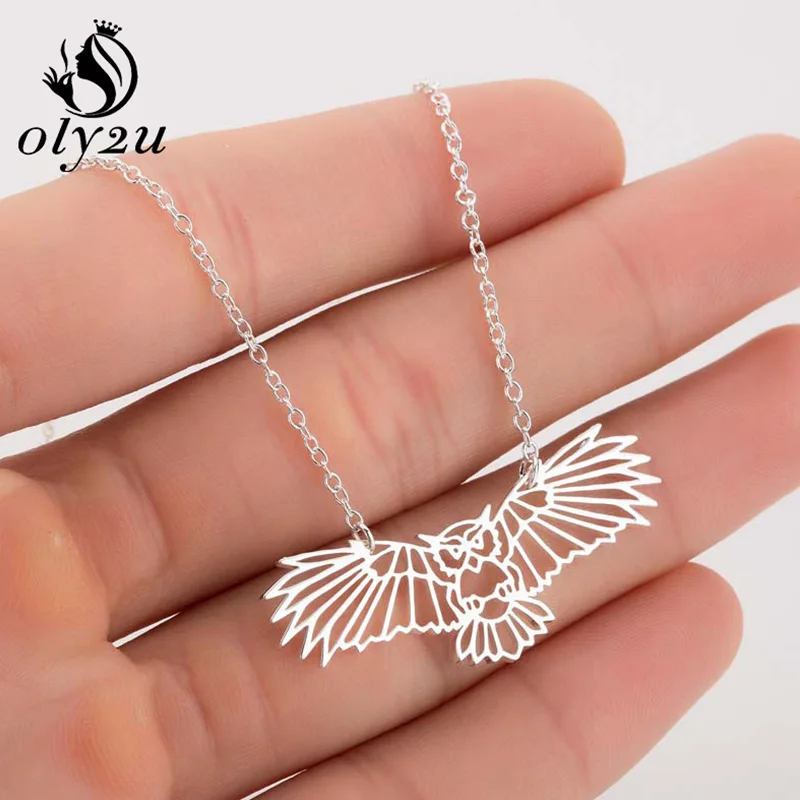 

Oly2u Animal Owl Necklace For Women Silver Choker Necklaces Stainless Steel Bird Pendant Origami Necklace Fashion Jewelry collar