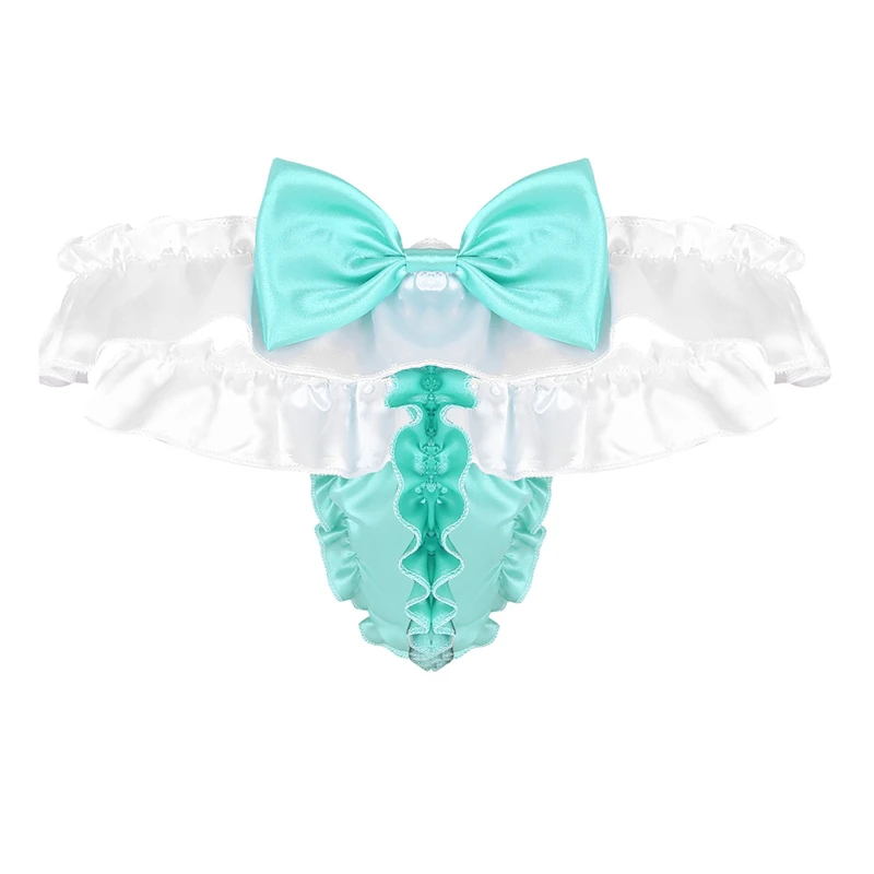 Sissy Men's Shiny Satin Ruffled Frilly Bowknot Thong Flutter Crossdress Panties Sissy Men's Shiny Satin Ruffled Frilly Bowknot Thong Flutter Crossdress Panties