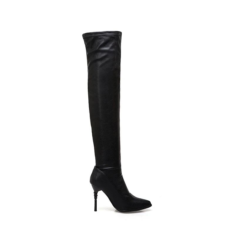 WETKIS/женские ботинки на тонком высоком каблуке пикантные Стрейчевые ботинки женская обувь с острым носком зимняя теплая обувь в необычном стиле; большие размеры 32-50