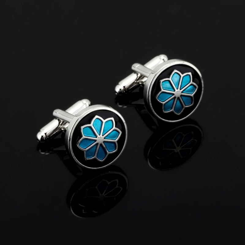 

High Quality Vintage Cufflinks for Mens New Brand Men Jewelry Blue flower Cufflinks for Wedding 2018 Christmas Gift jewelry