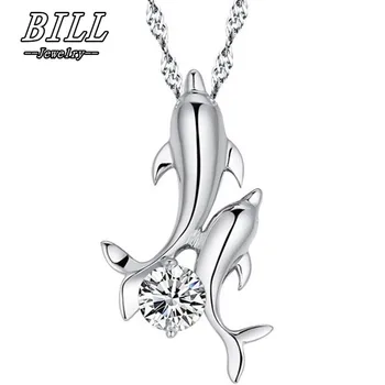 

N2096 Pendant Clavicle Necklaces Cute Double Dolphin Rhinestone Short-chain Necklace Women Fashion Jewelry Collies Wholesale