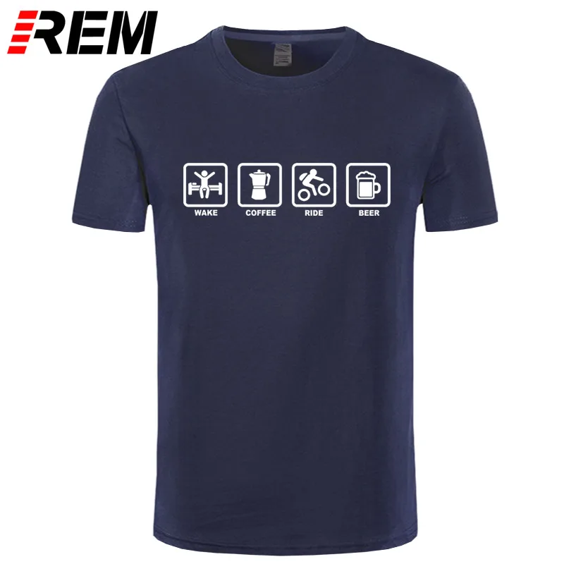 Брендовая одежда REM, забавная футболка с надписью «Wake coffee Rider Beer Bicycle», Мужская хлопковая футболка с коротким рукавом, Топ Camiseta