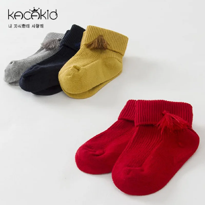 

Kacakid baby sweet girl boy tassel socks infants cute Sock children cotton anti-slip small socks floor sock 4pairs/lot